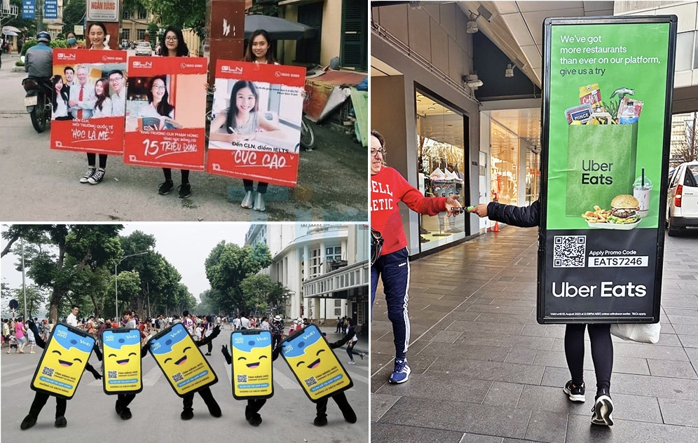 Một số chiến dịch Roadshow đi bộ (Human Billboard) đặc biệt. Ảnh: Internet